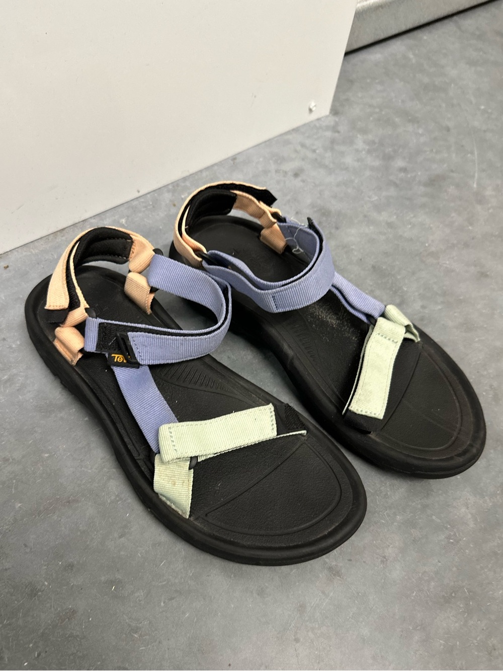 Teva Multicolor Strap Sandals - Black Sole with Lavender, Peach & Mint Straps